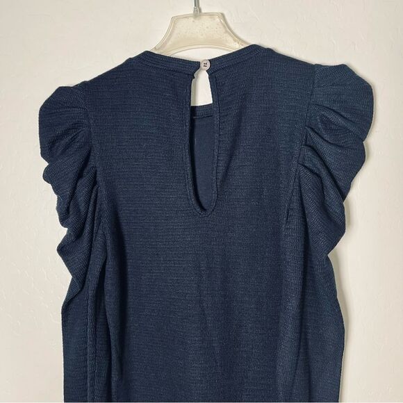 Walter Baker Dress Midi Long Sleeve Navy Blue Gathered Shoulder Puff Stretch M - Picture 16 of 16